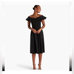 Hill House Women’s Akilah Nap Dress Black Off-Shoulder Cotton Midi Dress Sz XXS